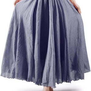 Women's Girls Elastic Waist Long Flowy Bohemian Cotton Casual Maxi Skirt for Sum
